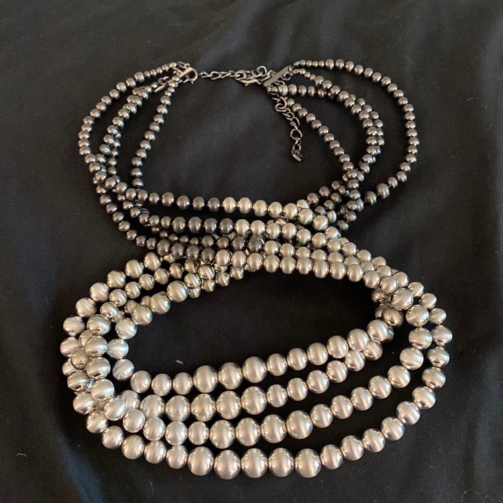 Necklace 14” long, silver and black beads